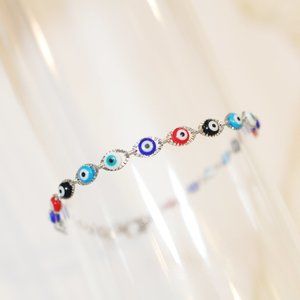 Silver Lucky Evil Eye Multi-color Bracelet
